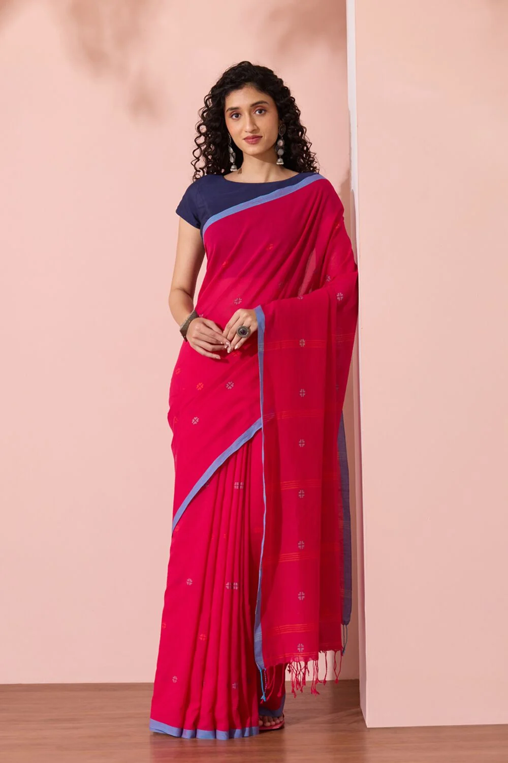 Pink Woven Pure Cotton Bengal Saree